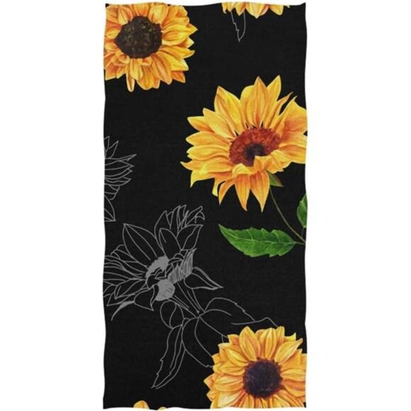 Watercolor Sunflowers Black Background Hand Towel Ultra Soft Luxury - Picture 5 of 5